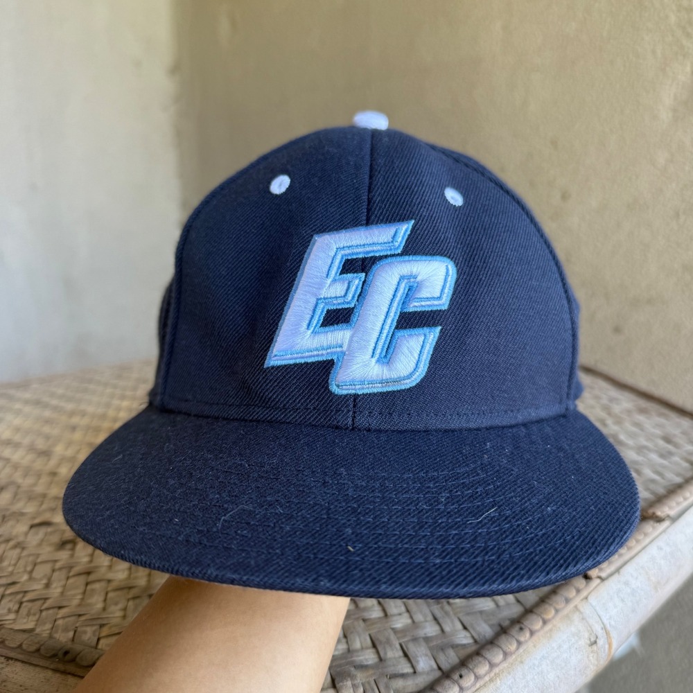 The Game Baseball Hat Mens OSFM Navy Blue EC Embroidered Flat Brim Twill Cap
